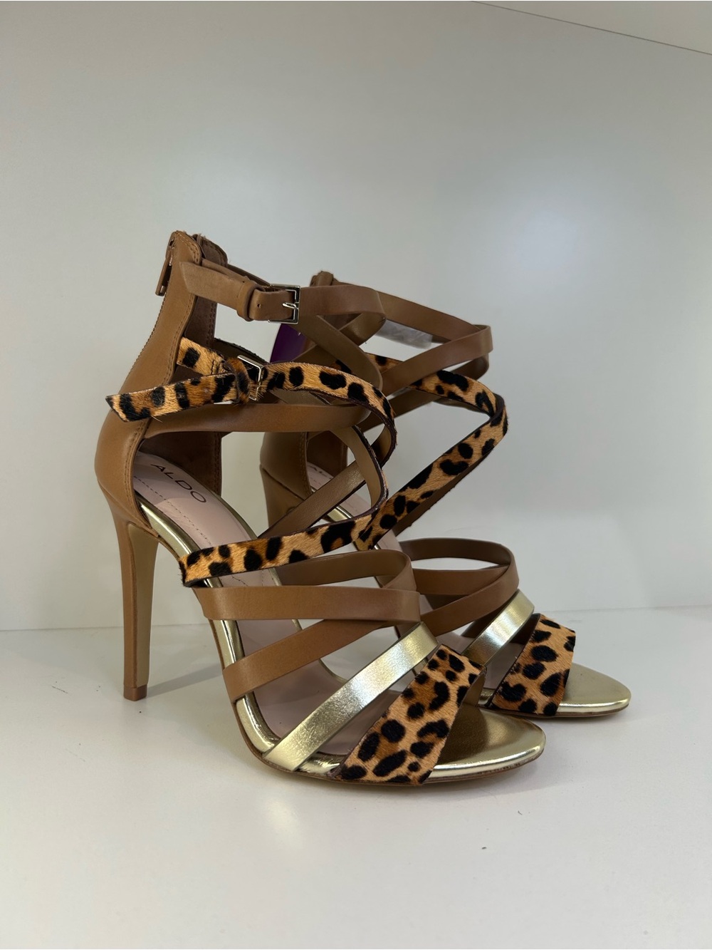 Aldo Strappy Leopard High Heel Sandals Sz 6
